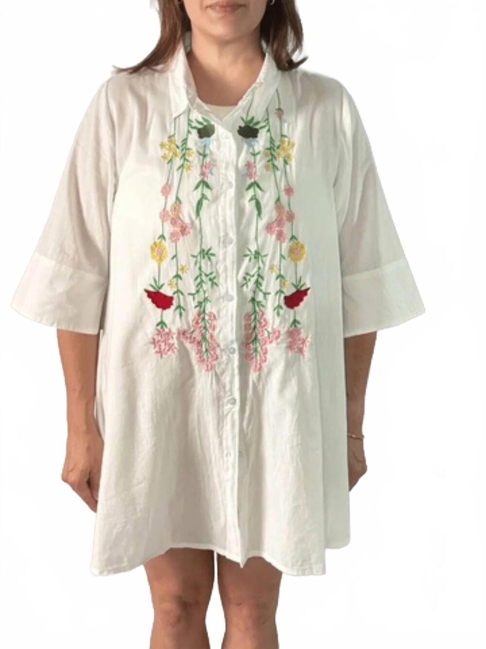 NEW POL desert bloom embroidered tunic in white